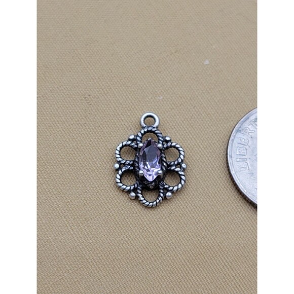 Vintage Small 925 NV Sterling silver Amethyst Pendant - Picture 3 of 7